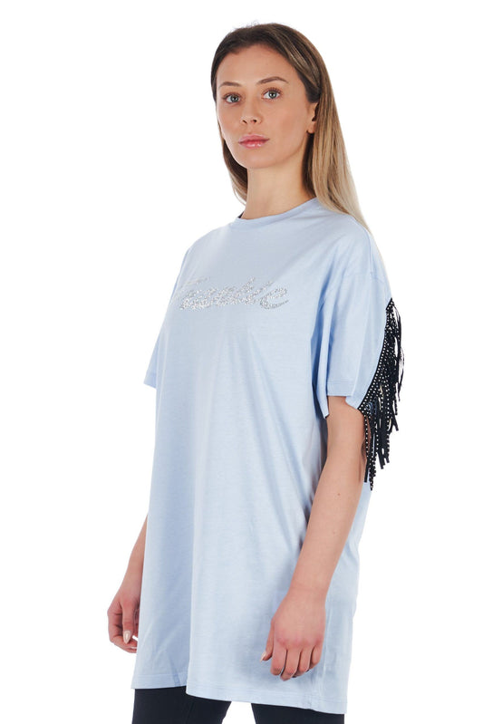 Chic Oversized Tee with Studded Fringe Detail