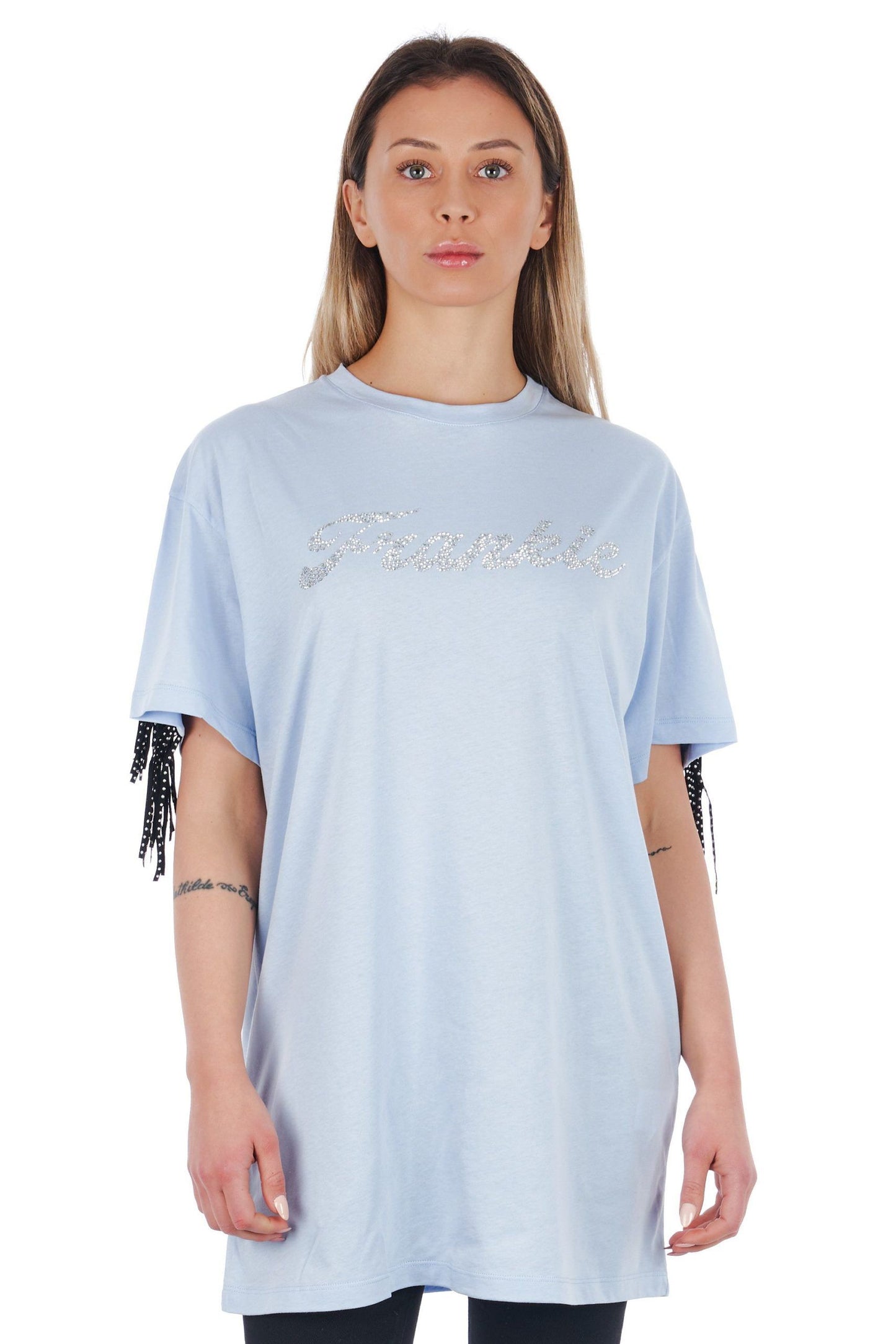 Chic Oversized Tee with Studded Fringe Detail