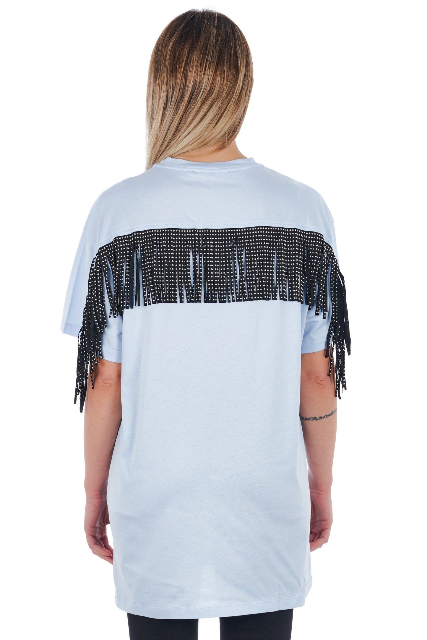 Chic Oversized Tee with Studded Fringe Detail