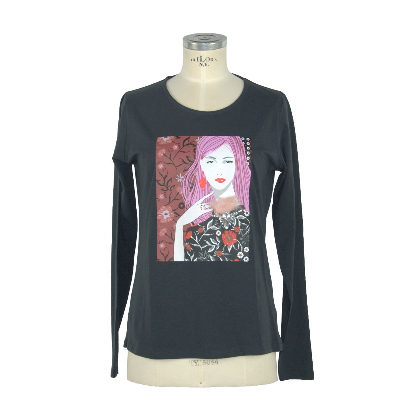 Elegant Blue Crew Neck Long Sleeve T-Shirt