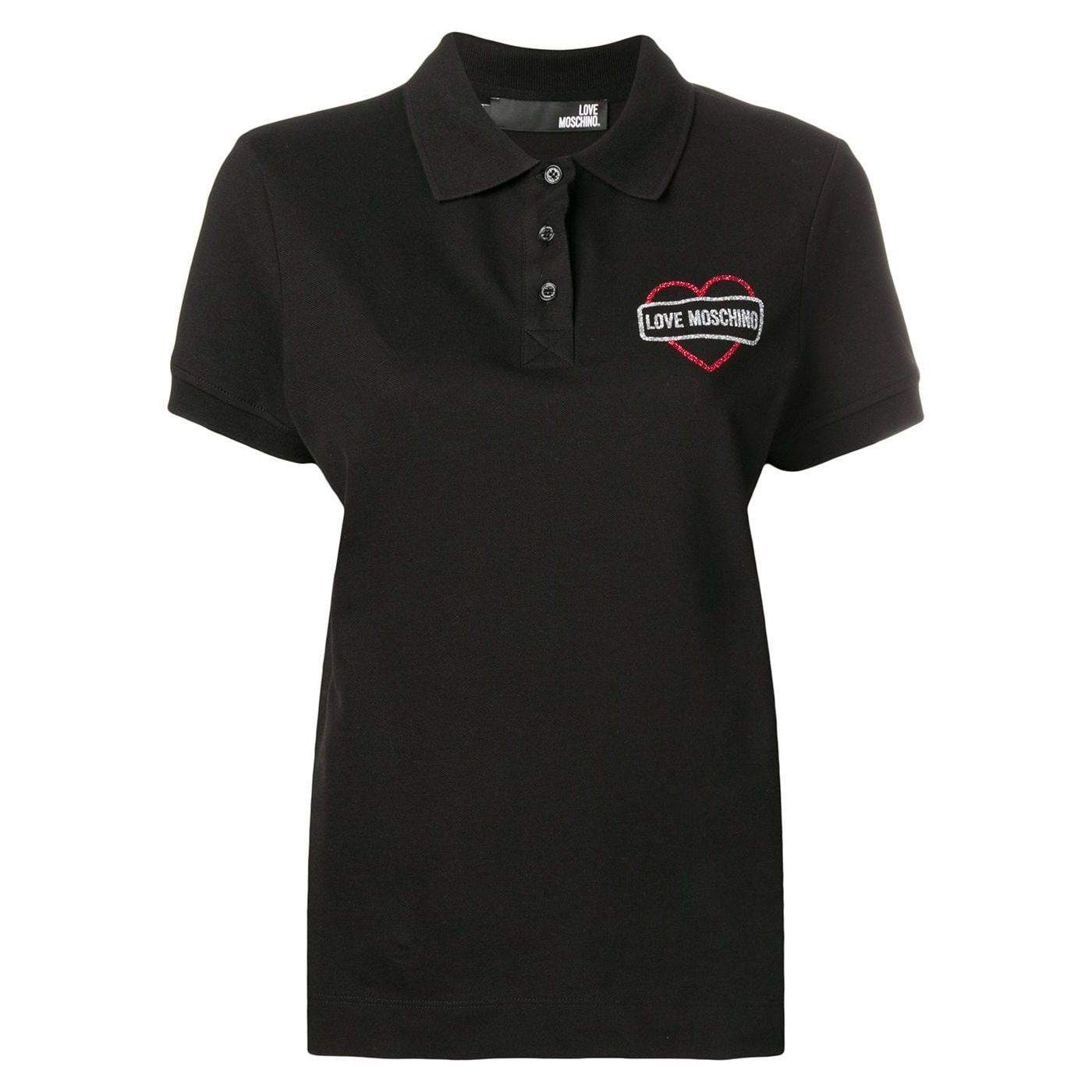 Glitter Heart Logo Cotton Blend Polo Top