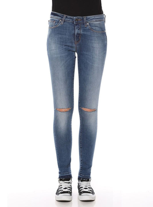 Chic Knee-Cut Skinny Blue Jeans for Women
