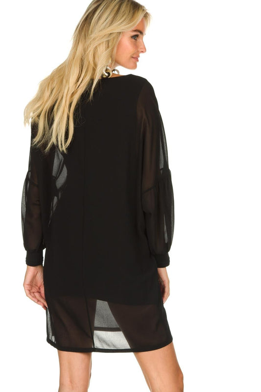 Elegant Puffed Sleeve Party Dress in Black