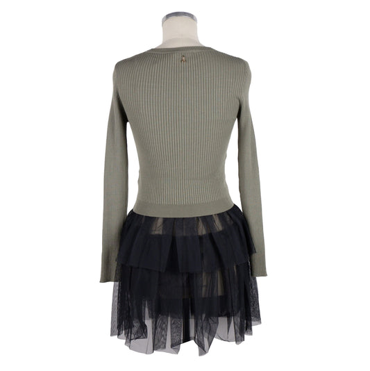 Chic Green Ribbed Sweater with Belt and Tulle Tank Combo