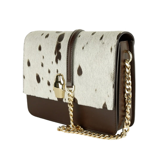 Chic White & Brown Medium Shoulder Bag