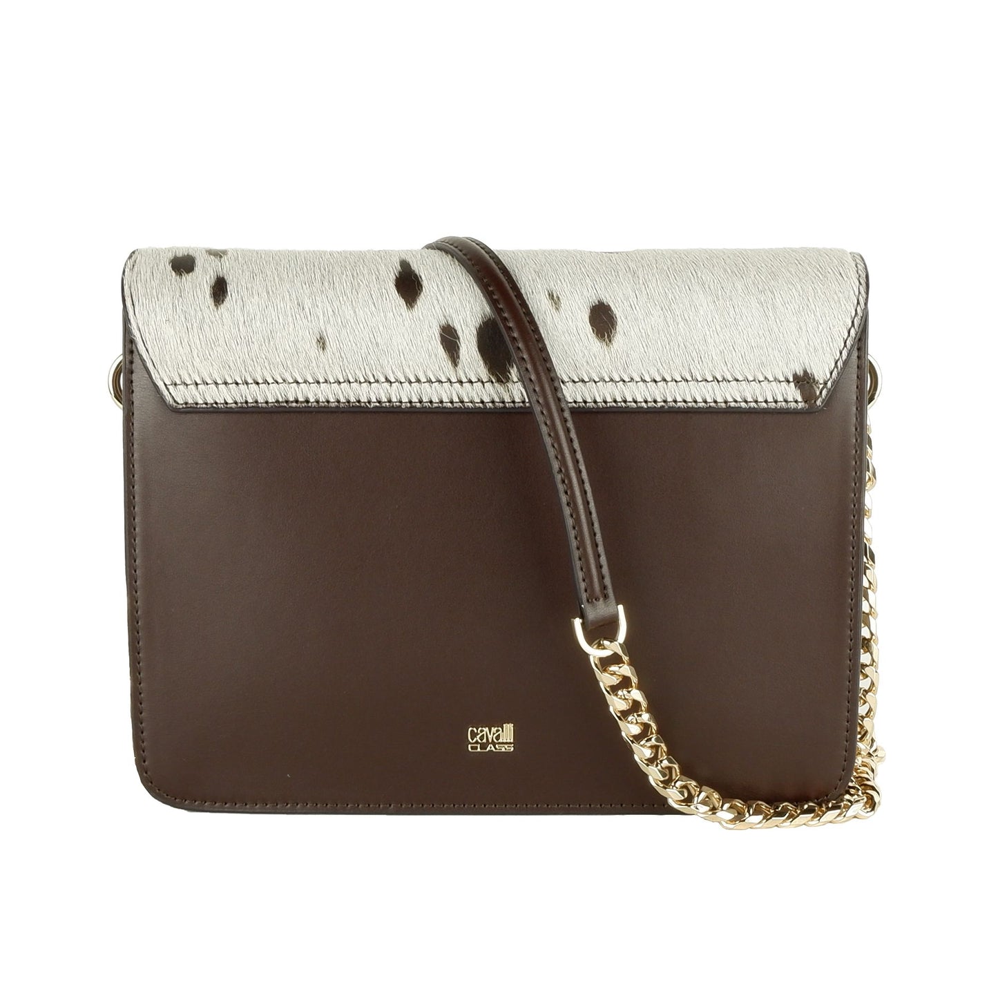 Chic White & Brown Medium Shoulder Bag