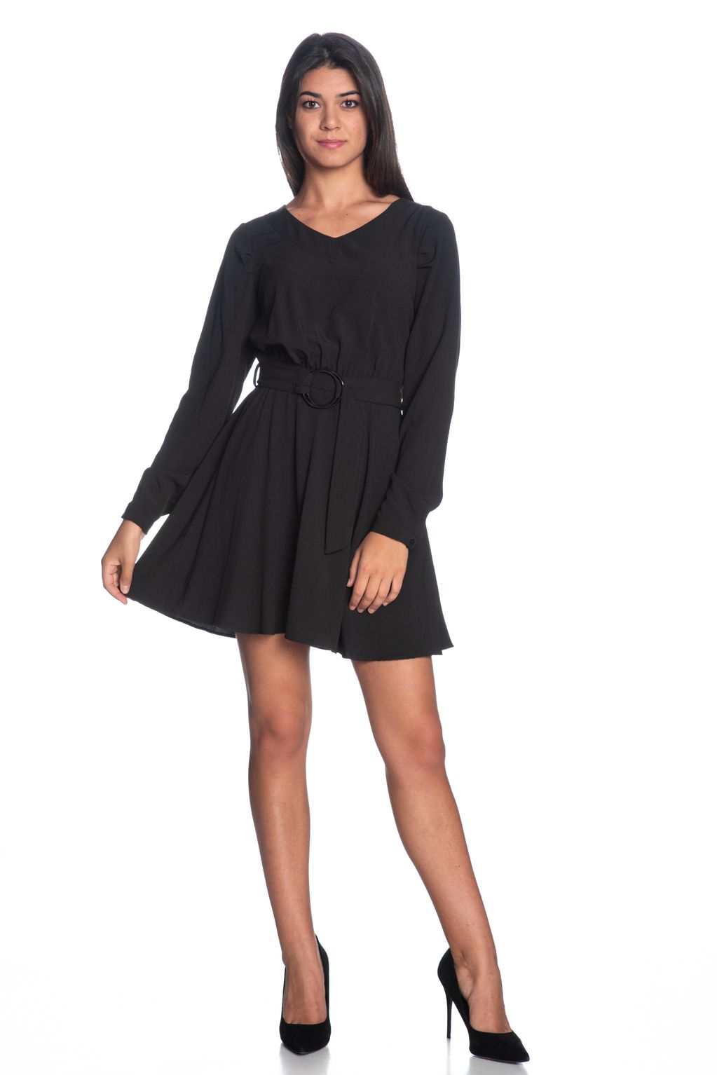 Elegant V-Neck Flowy Black Dress
