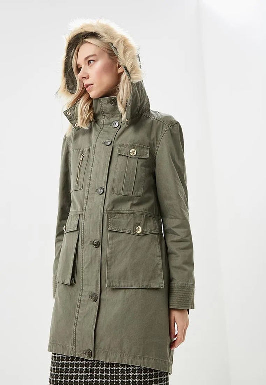 Chic Green Multipocket Women's Windbreaker