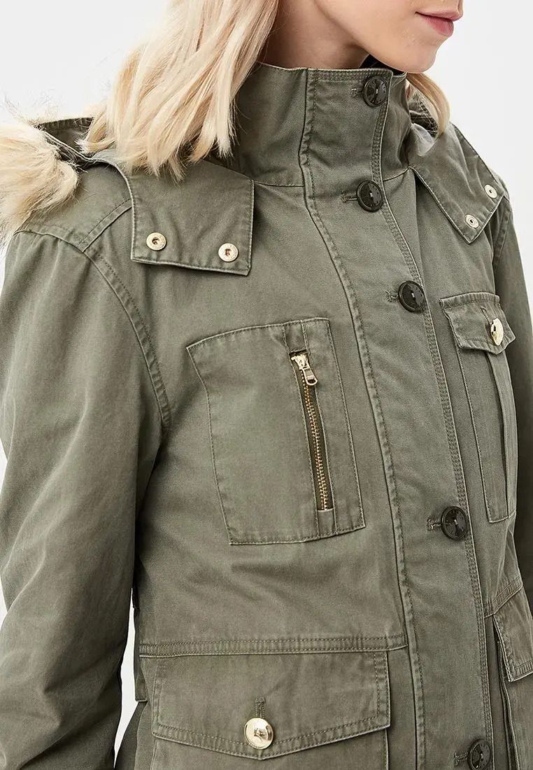 Chic Green Multipocket Women's Windbreaker