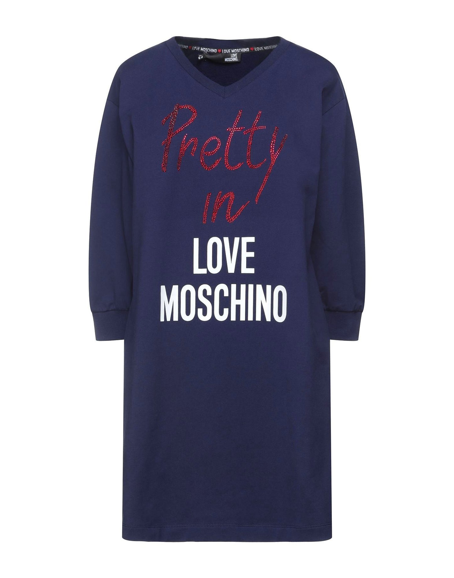 Elegant V-Neck Beaded Logo Dress