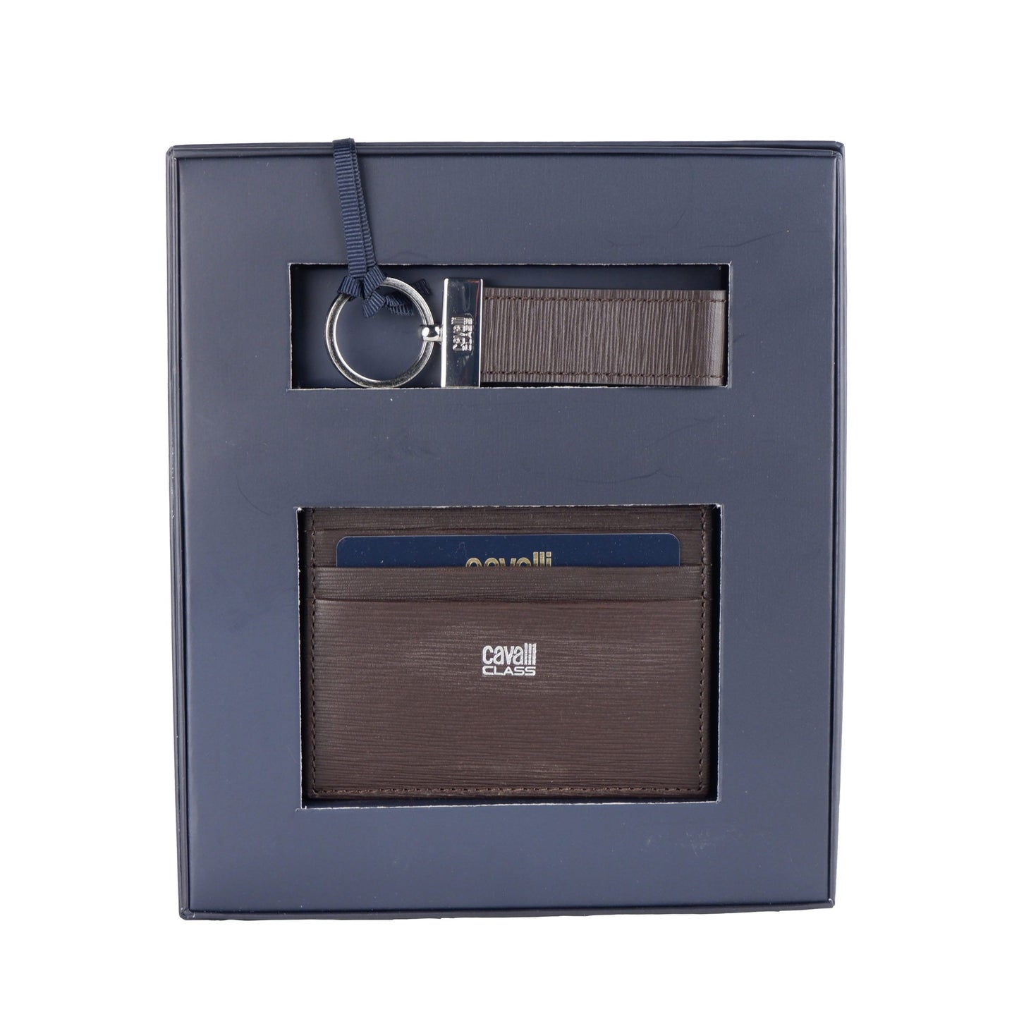 Elegant Calfskin Card Holder with Keyring