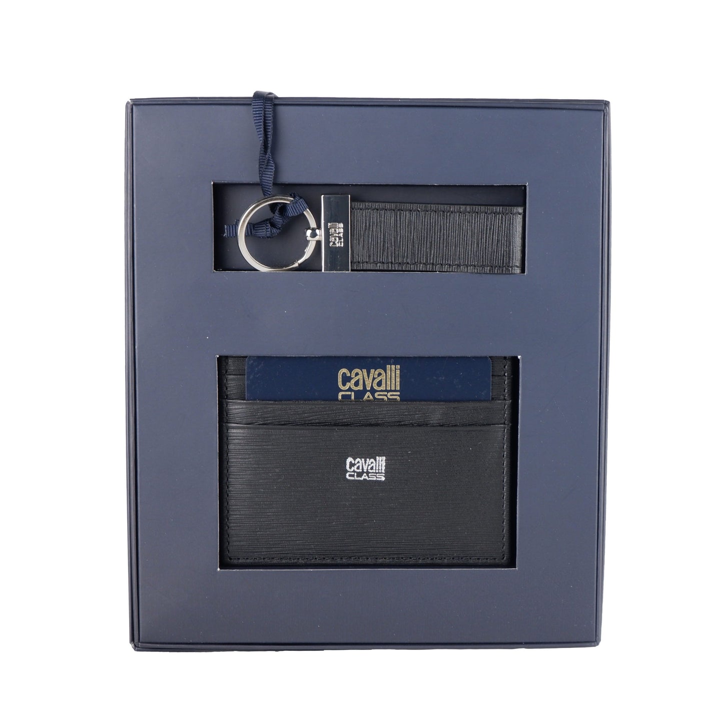 Elegant Calfskin Card Holder with Key Ring