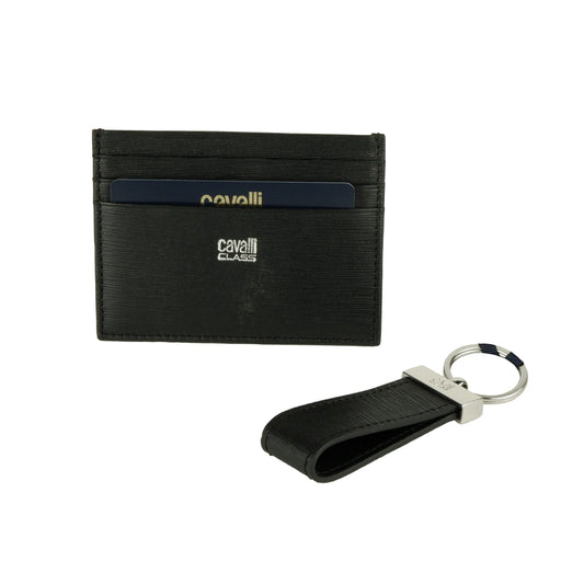 Elegant Calfskin Card Holder with Key Ring