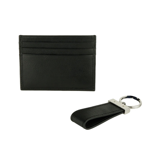 Elegant Calfskin Card Holder with Key Ring