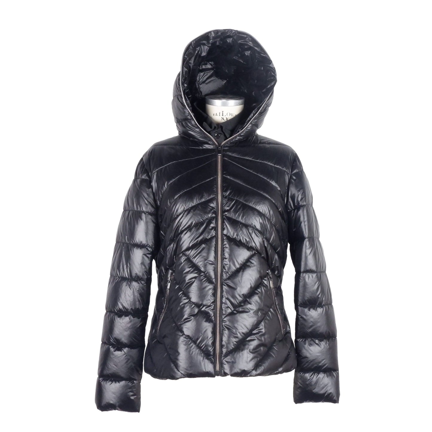 Sleek Black Short Down Jacket with Hood