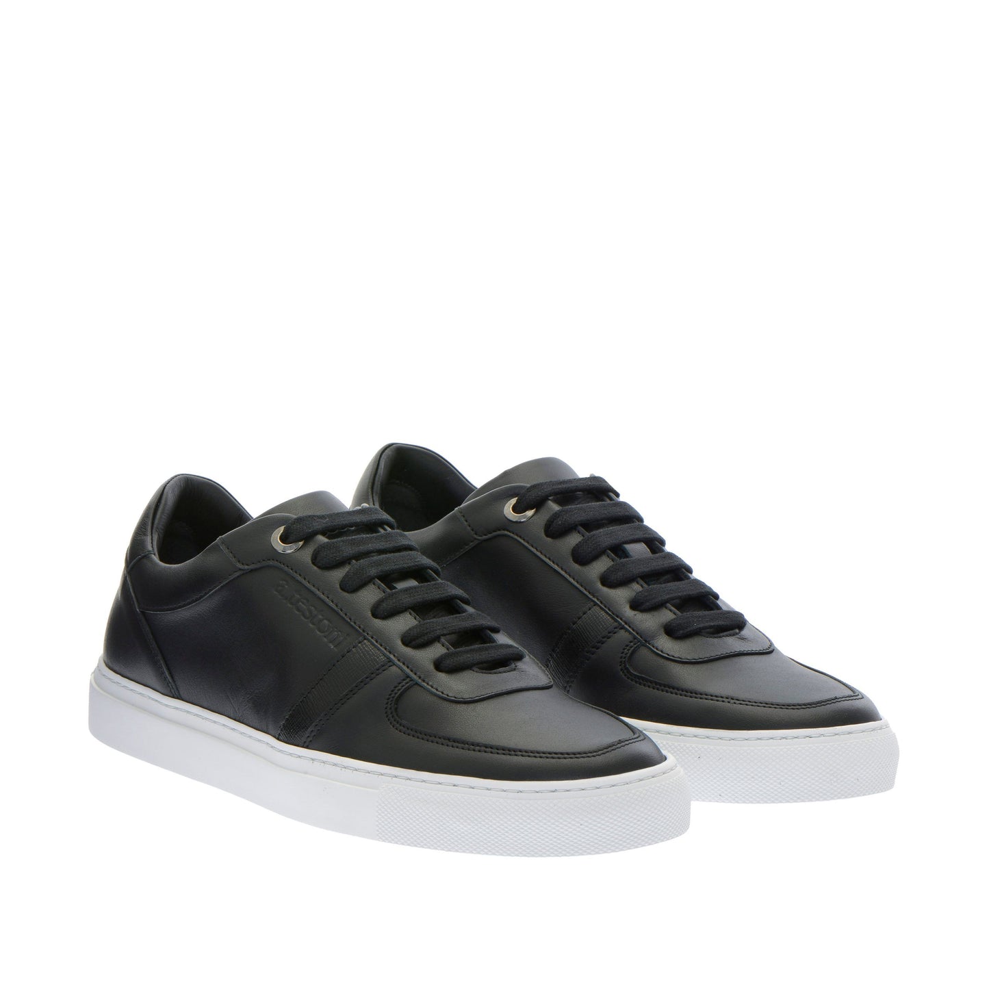 Elegant Black Leather Sneakers With White Soles