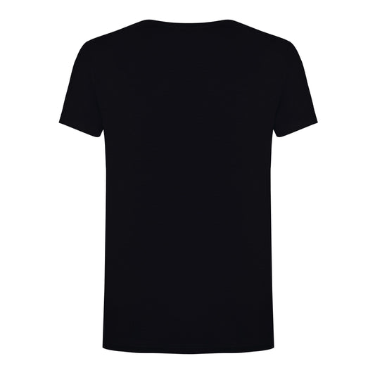 Elegant Black Cotton Tee with Vertical Logo