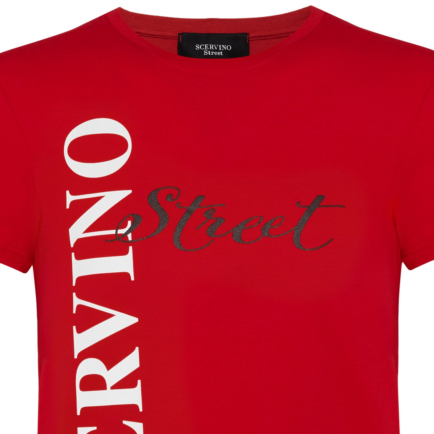 Elegant Red Cotton T-Shirt with Vertical Logo