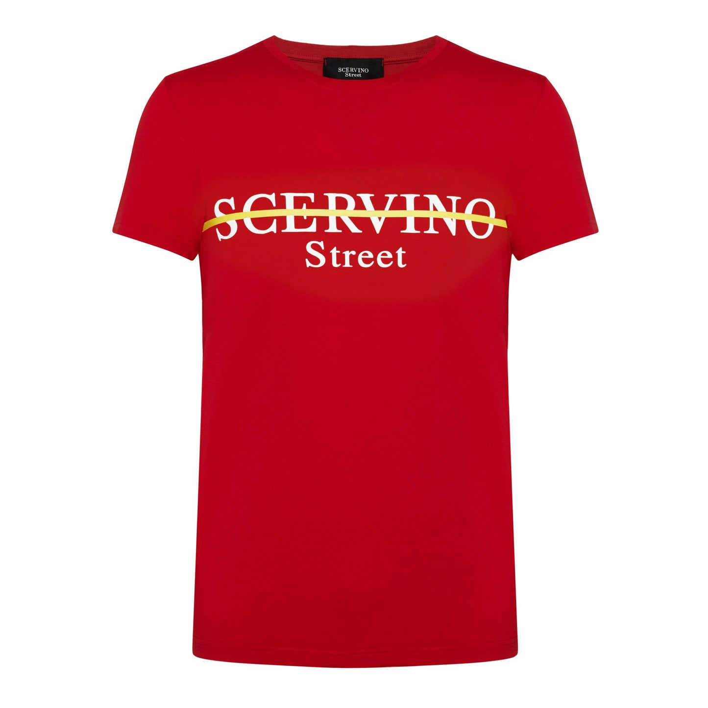 Elegant Red Cotton Tee with Logo Accent