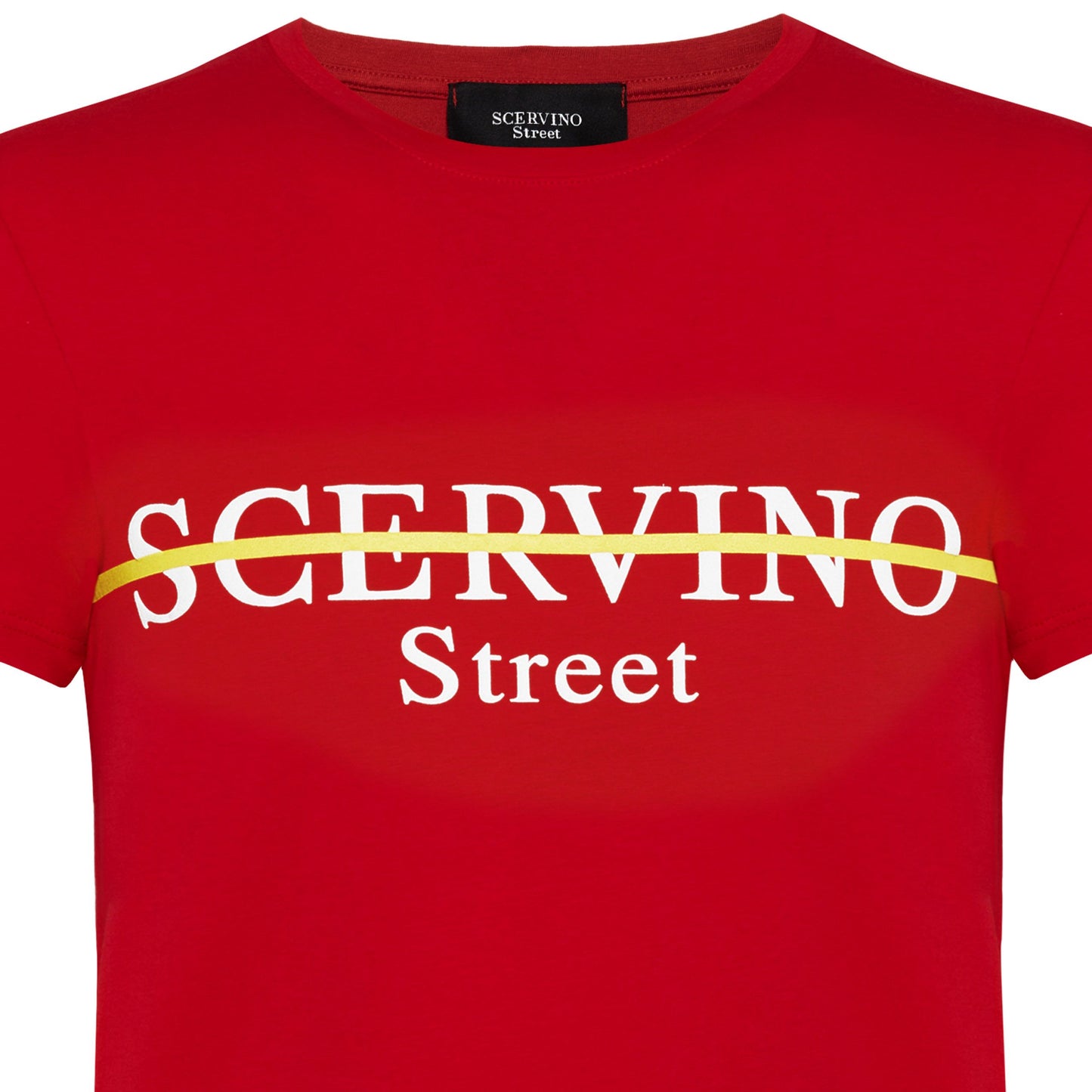 Elegant Red Cotton Tee with Logo Accent