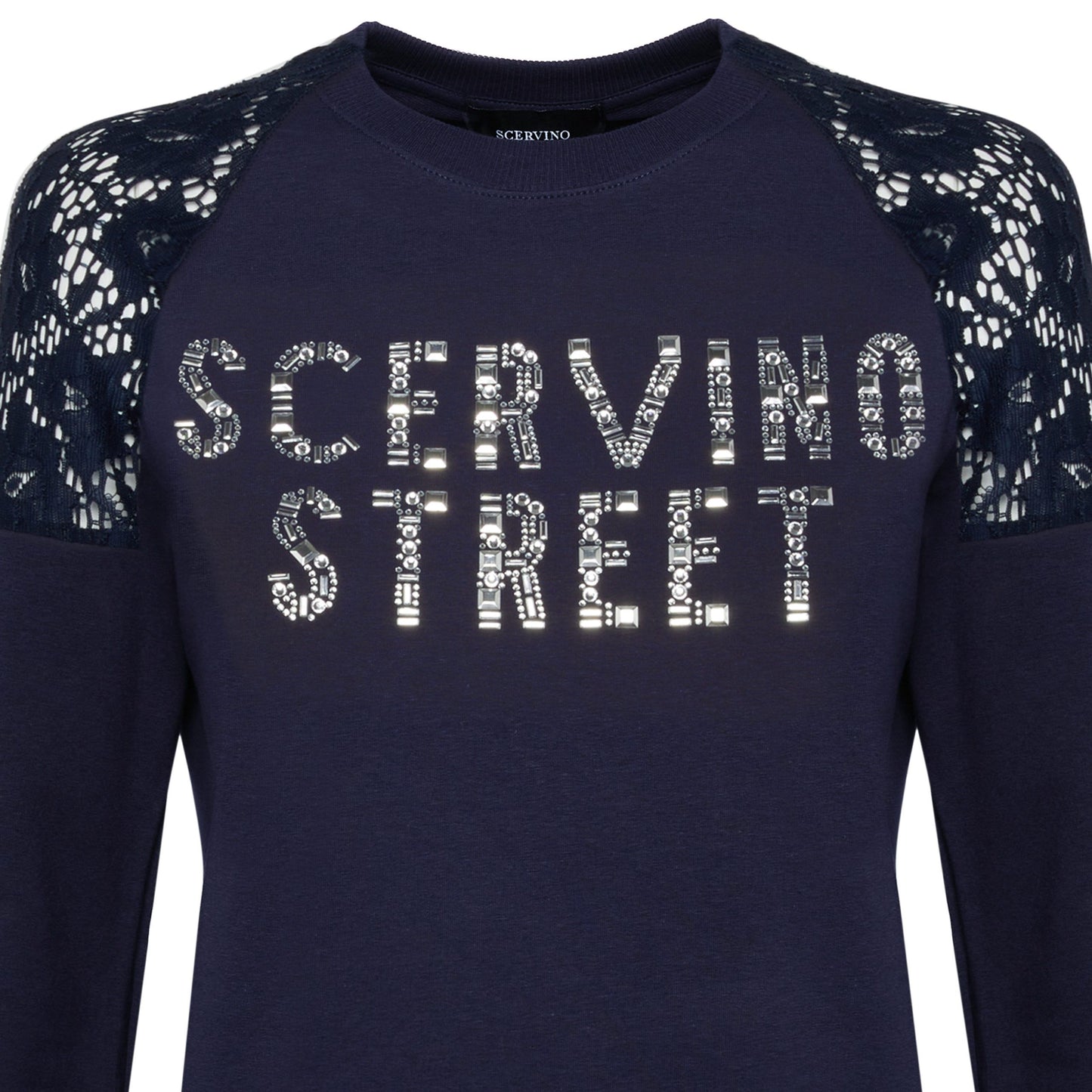 Elegant Blue Strass Logo Sweatshirt