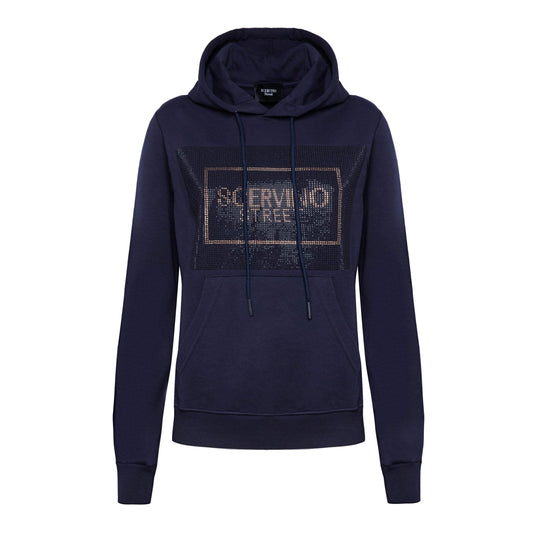 Elegant Blue Hooded Sweatshirt with Strass Logo