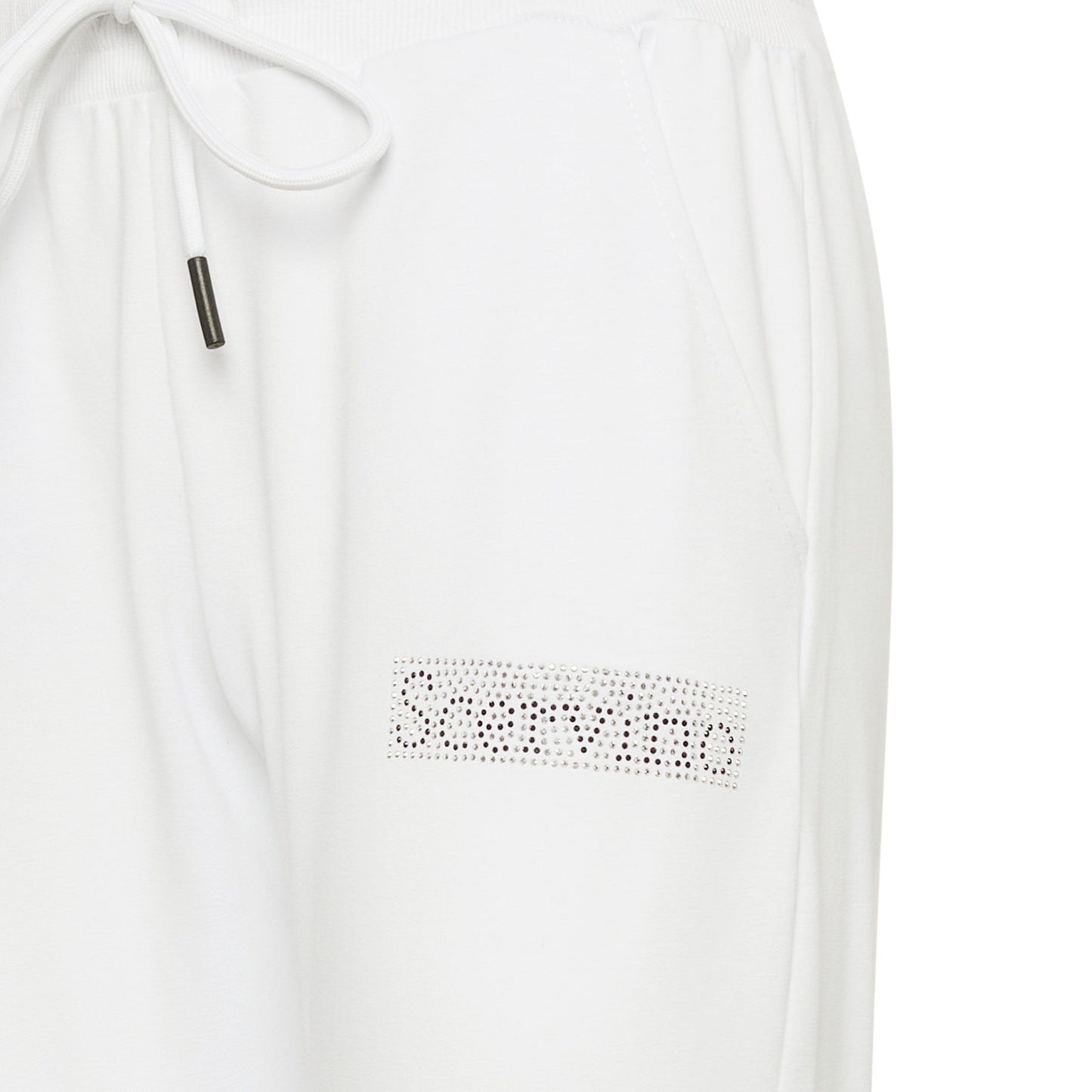 Elegant White Stretch Trousers with Strass Logo