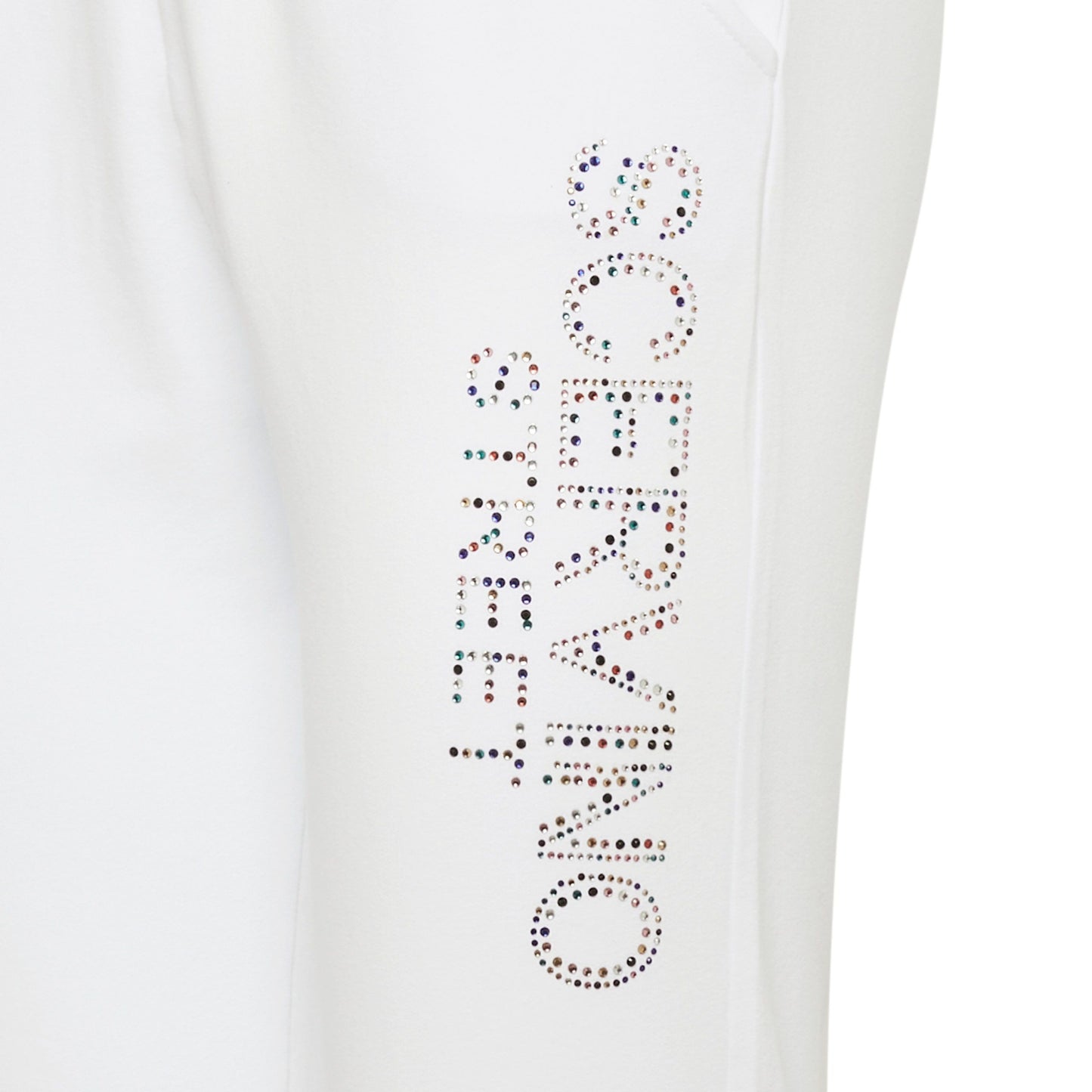 Elegant White Stretch Trousers with Strass Logo