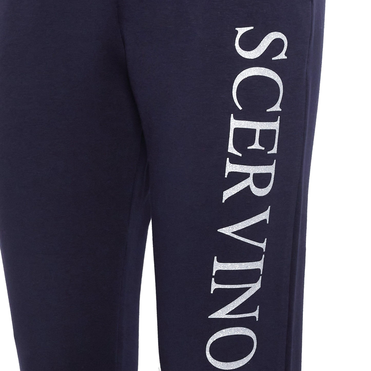 Elegant Blue Stretch Trousers with Strass Logo