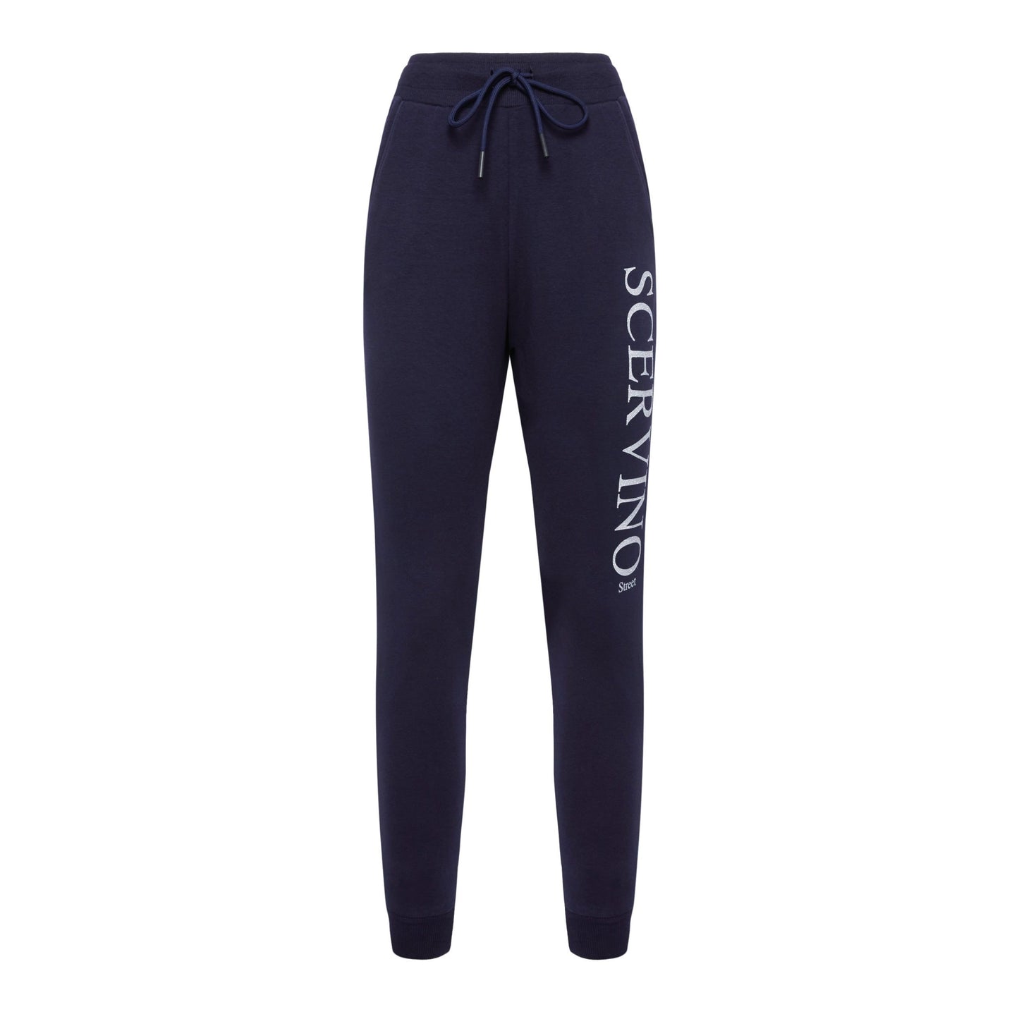 Elegant Blue Stretch Trousers with Strass Logo