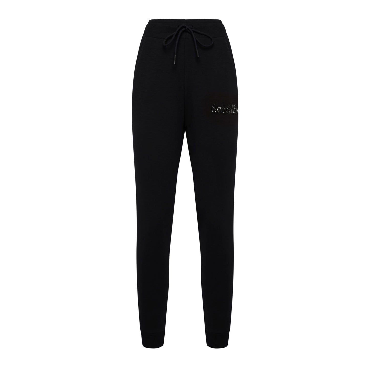 Chic Strass Logo Black Stretch Trousers
