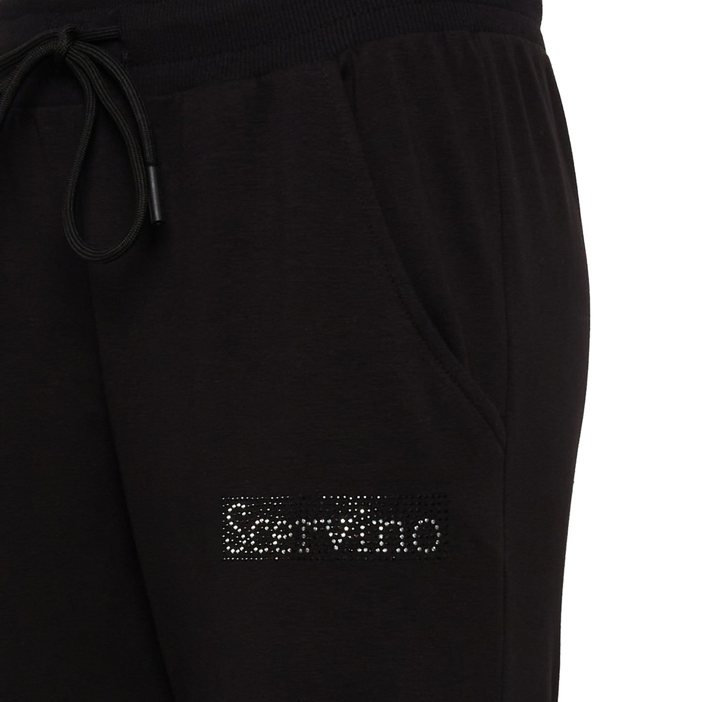 Chic Strass Logo Black Stretch Trousers