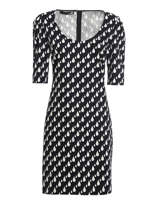 Chic Raindrops Pattern Dress - Black & White