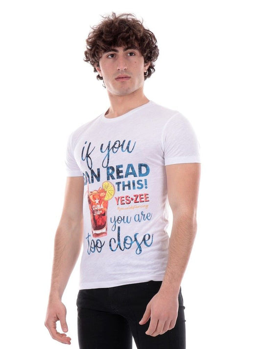 Men's White Cotton Tee with Trendy Print
