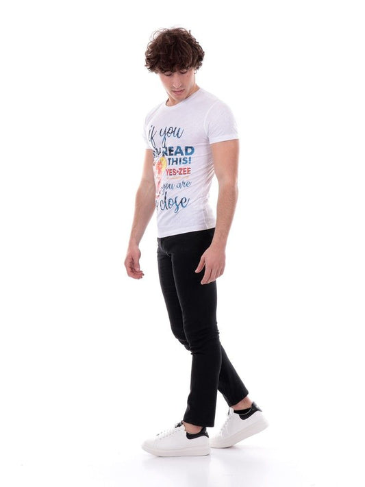Men's White Cotton Tee with Trendy Print