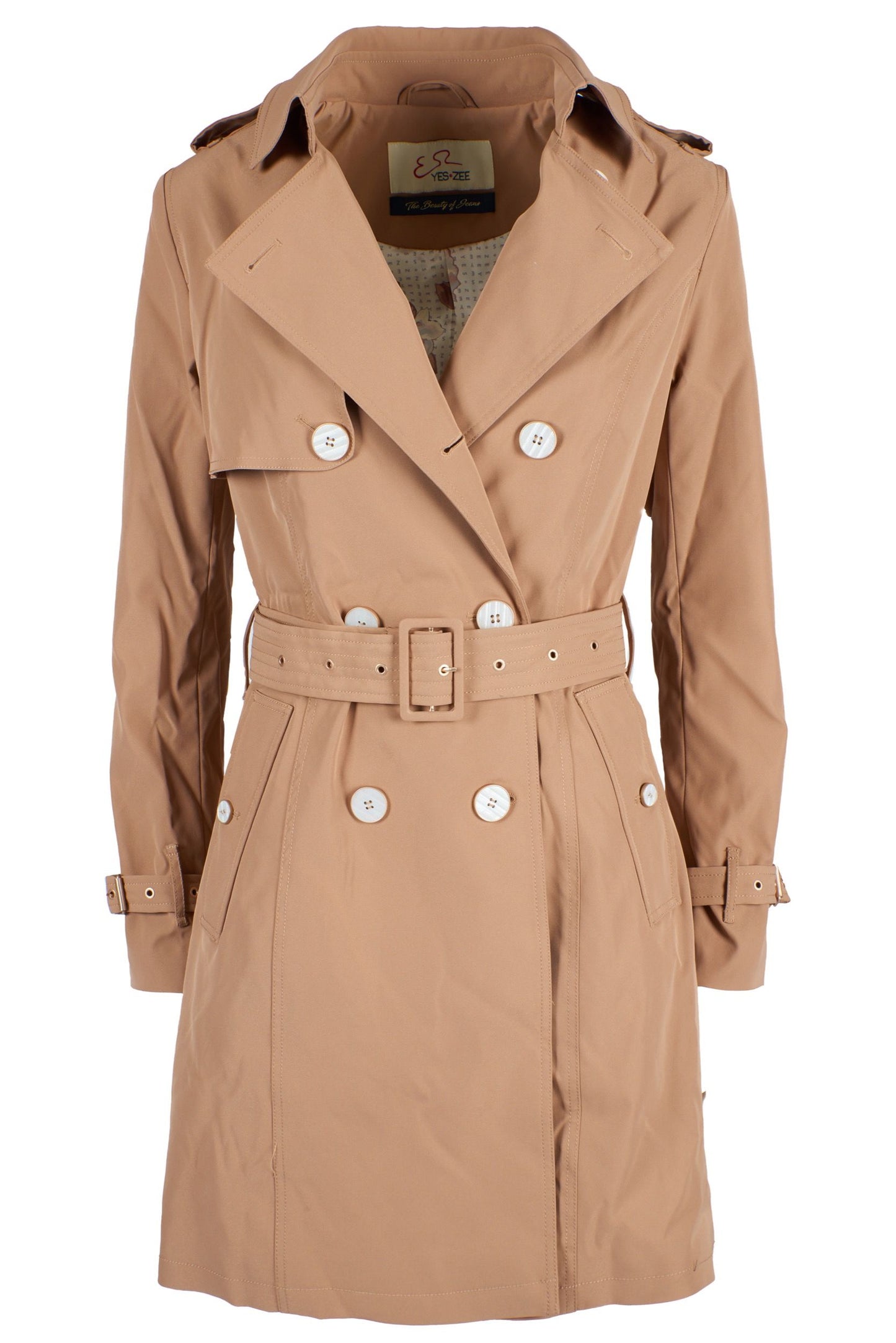 Chic Beige Polyester Trench Coat