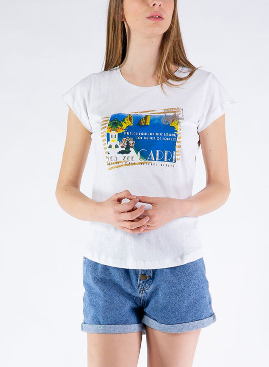 Elegant Capri Design White T-Shirt for Women