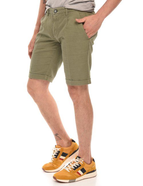 Chic Green Cotton-Linen Bermuda Shorts