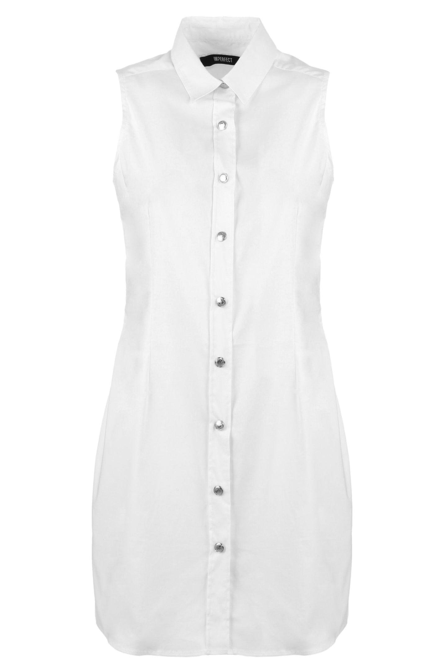 Chic Sleeveless White Blouse with Metal Button Closure