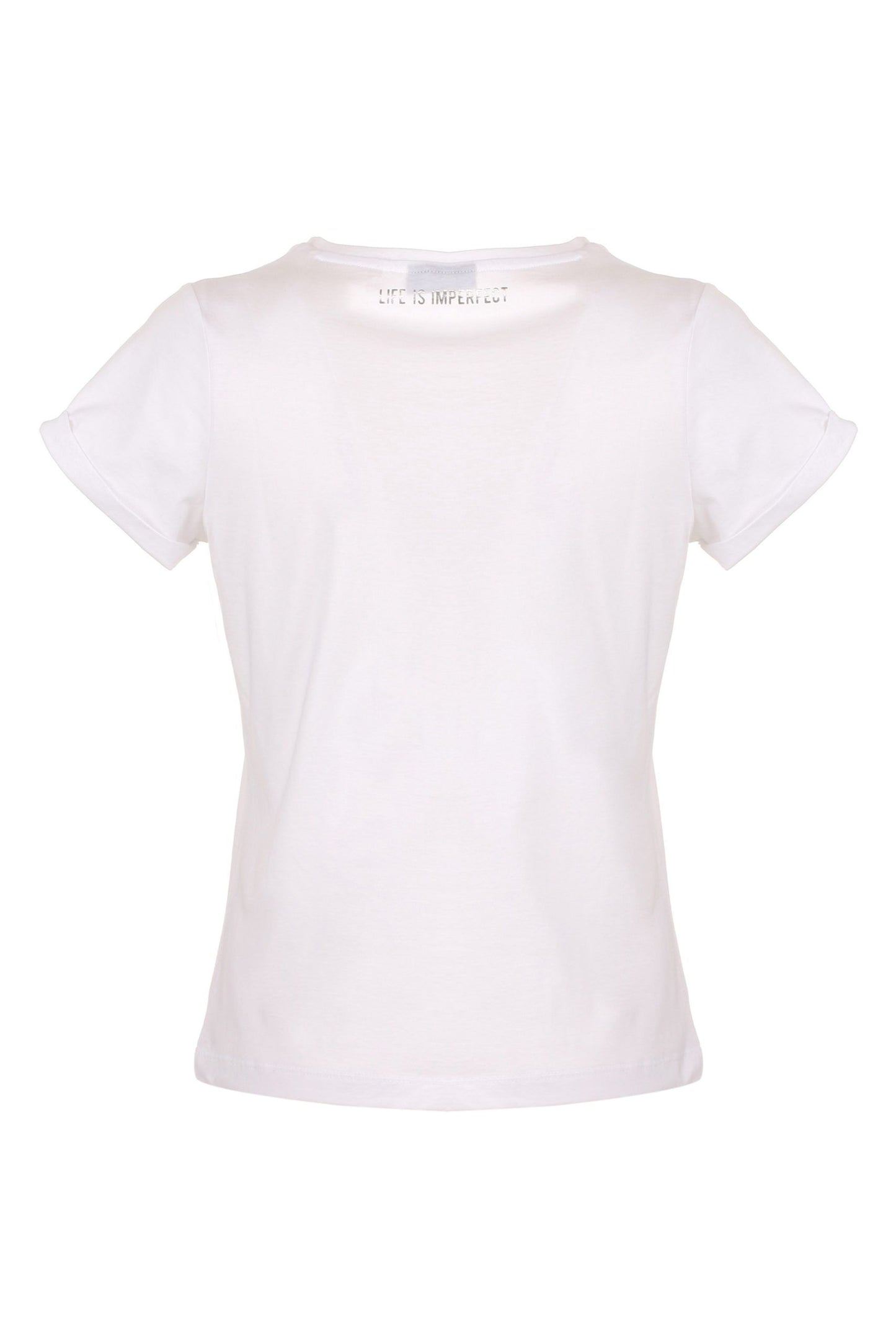 Elegant White Cotton Tee with Textured Logo
