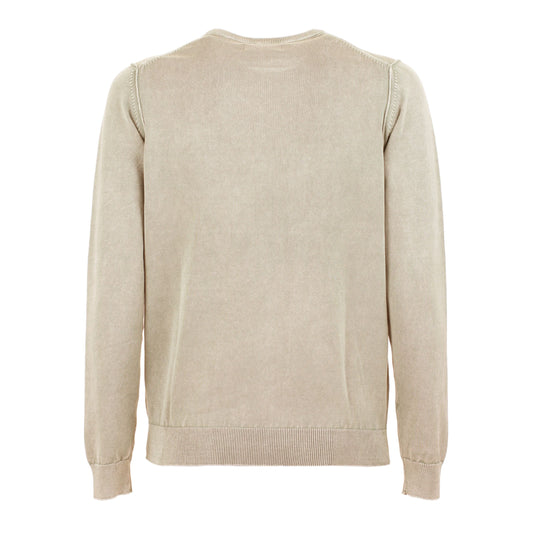 Beige Cotton Crew Neck Sweater for Men