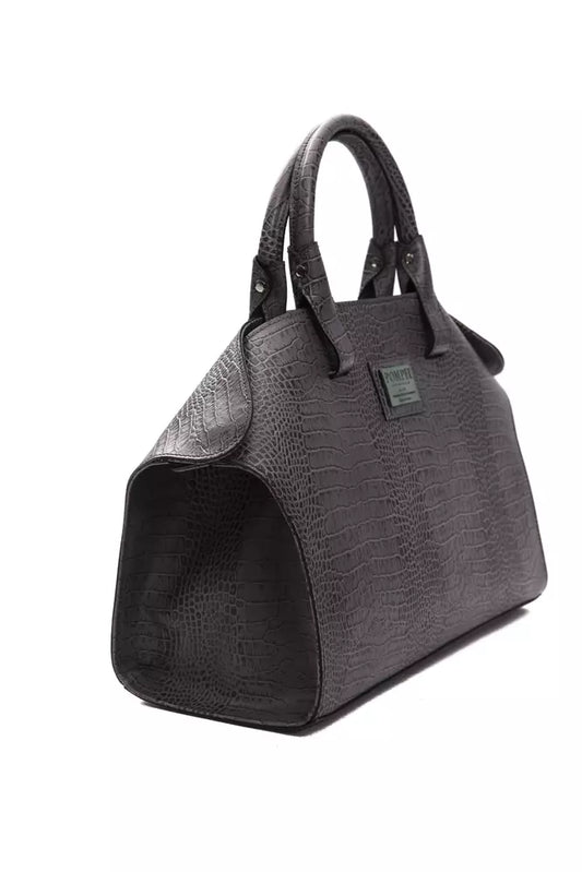 Chic Gray Crocodile-Print Leather Tote