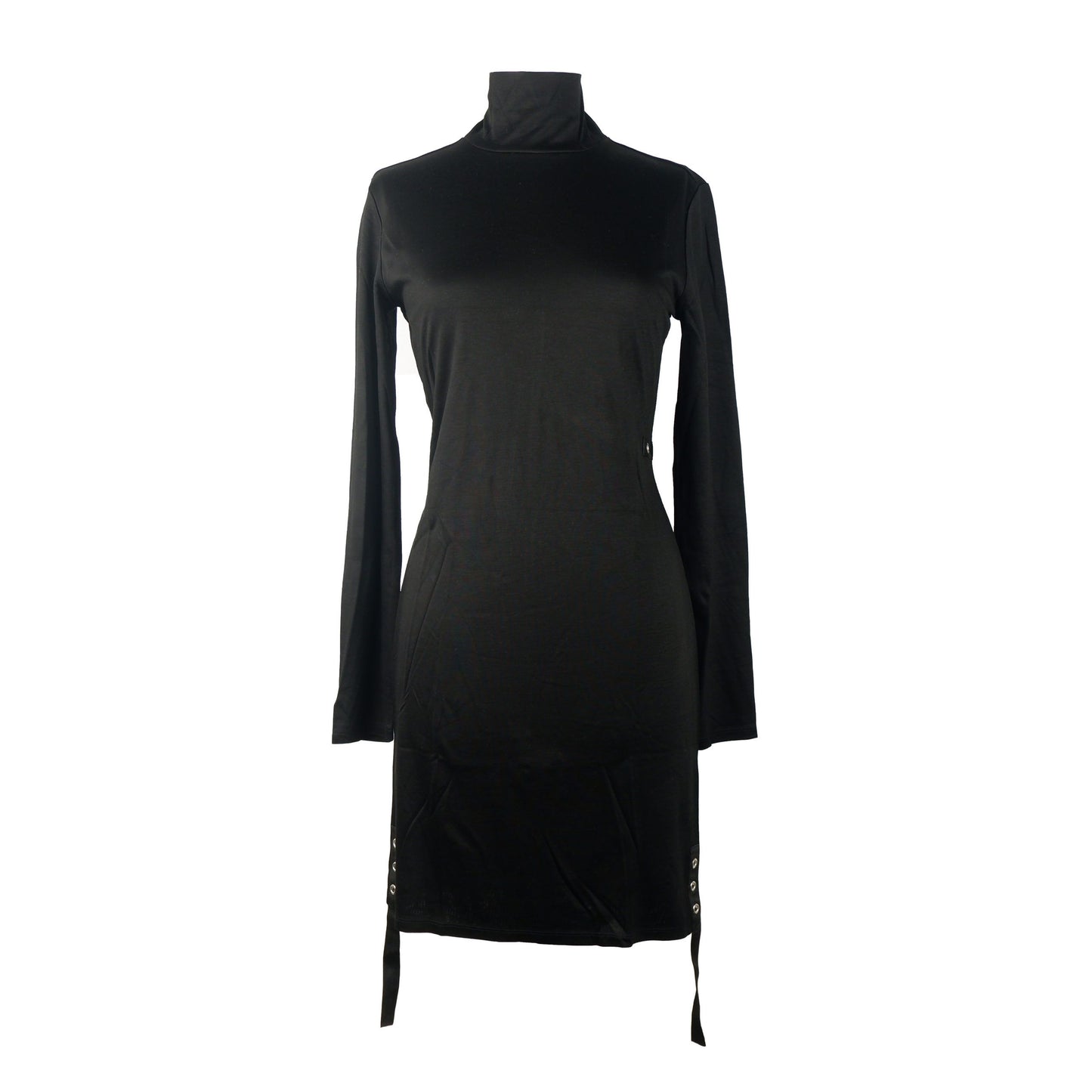 Chic Long Sleeve Short Dress with Eyelet Accents