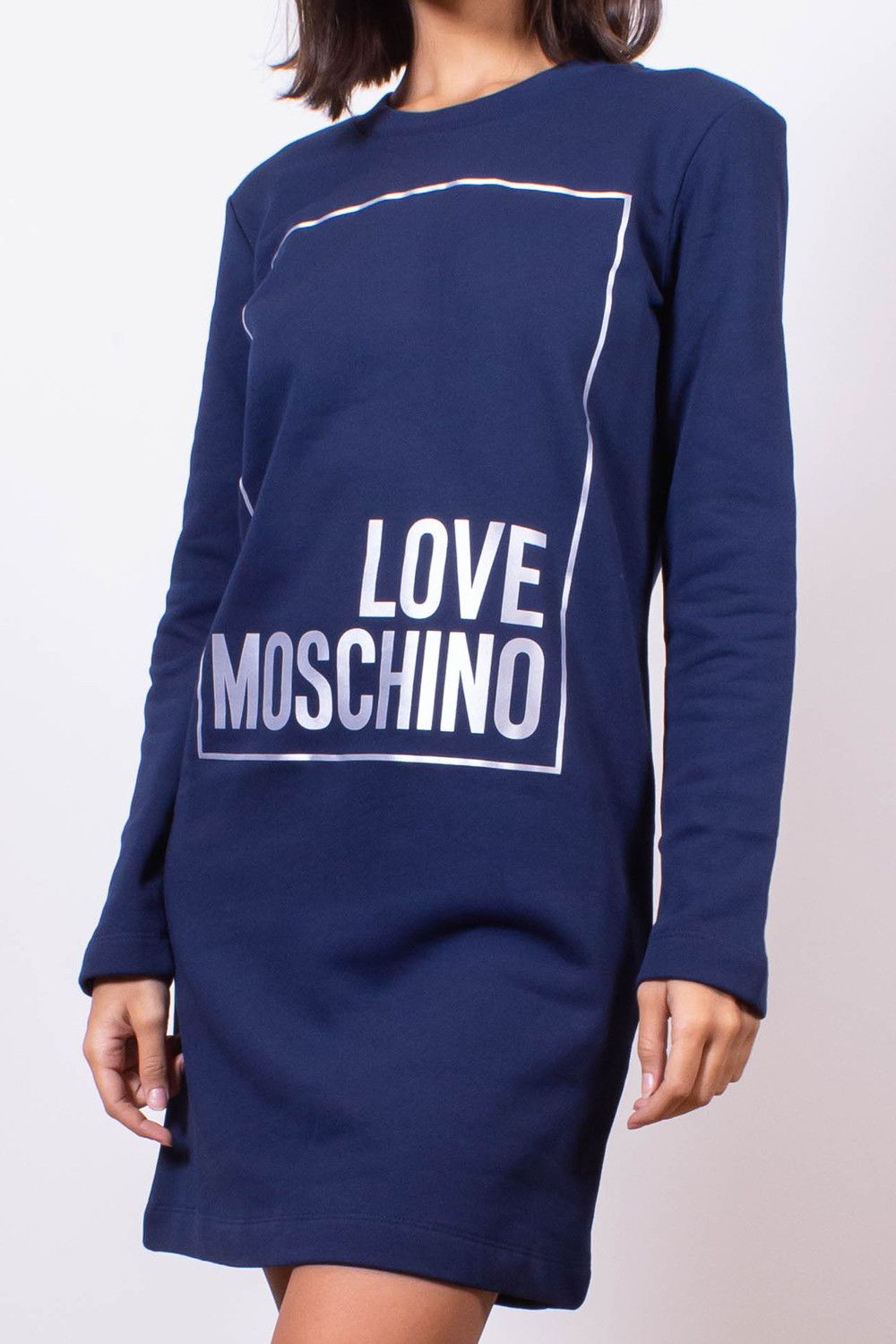Elegant Cotton Sweatshirt Dress with Silver Logo