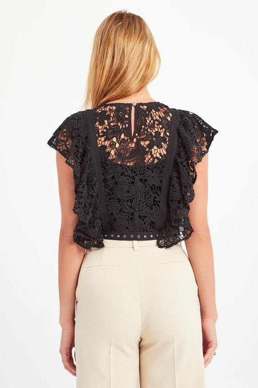 Sleeveless Cotton Lace Top with Eyelet Details