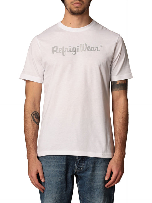 Crisp White Casual Cotton Tee with Contrasting Logo