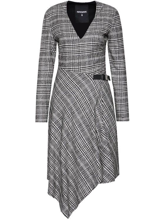 Elegant Asymmetrical Tartan Wool Blend Dress