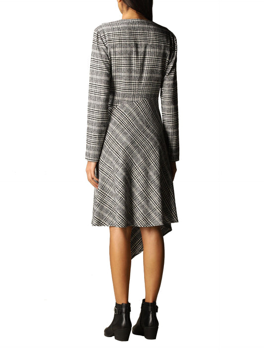 Elegant Asymmetrical Tartan Wool Blend Dress