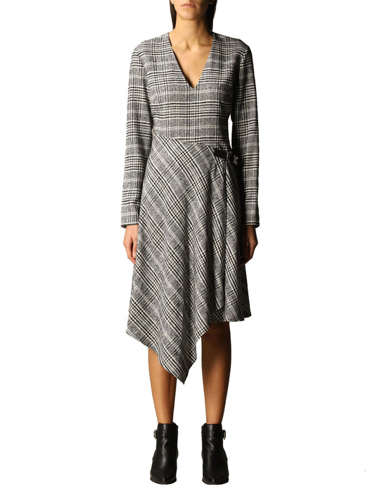 Elegant Asymmetrical Tartan Wool Blend Dress