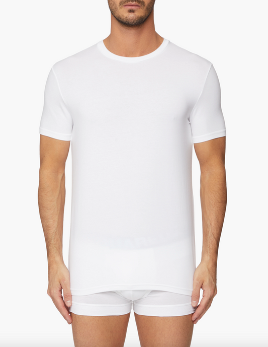 Sleek Twin Pack Logo Neck Tees in White